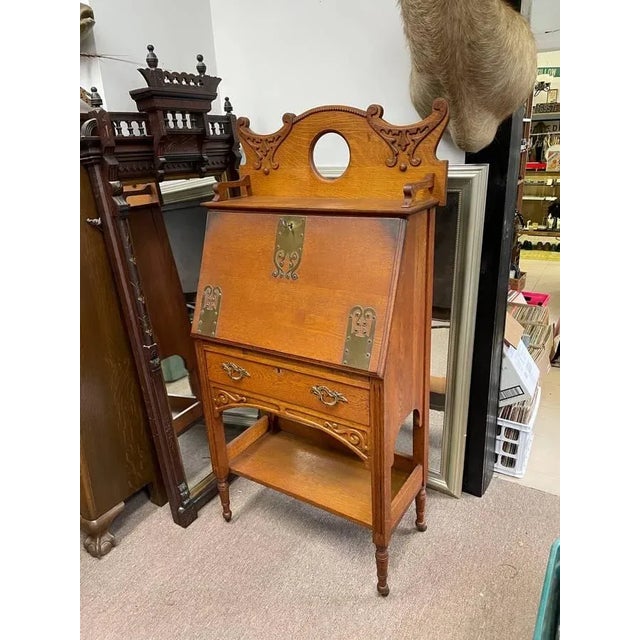 Antique Tiger Oak Flip Down Cabinet For Sale - Image 11 of 11