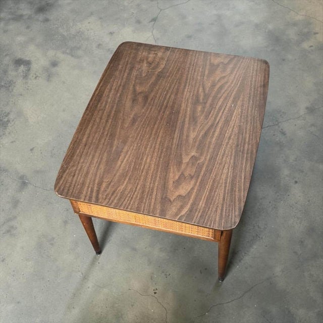 American of Martinsville 1960s American of Martinsville Walnut & Cane Nightstand / Side Table For Sale - Image 4 of 8