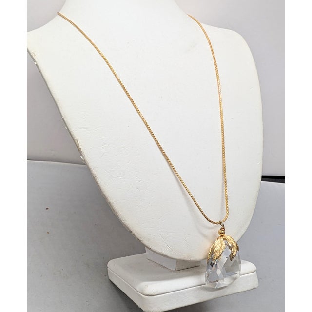 Vintage 1960s Signed Napier Goldtone Faceted Glass Pendant Necklace For Sale In Philadelphia - Image 6 of 8