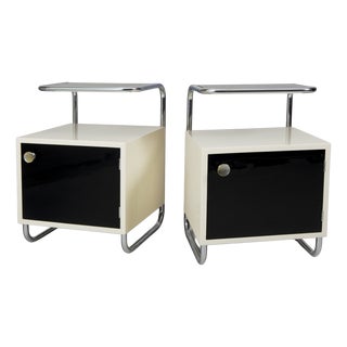 Czech Bauhaus Bedside Tables in Chrome-Plated Steel, 1940s, Set of 2 For Sale