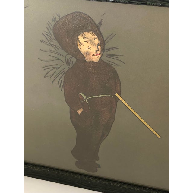 A charming old print relating to a children's story from the early 20th century, depicting a chimney sweeping boy and...