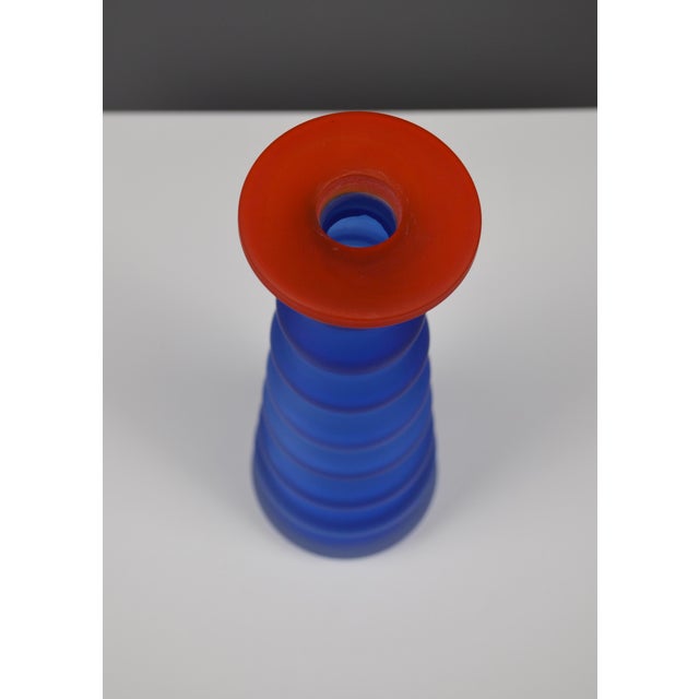 Glass Postmodern Sculptural Cobalt Blue Frosted Art Glass Bottle, 1980s For Sale - Image 7 of 9