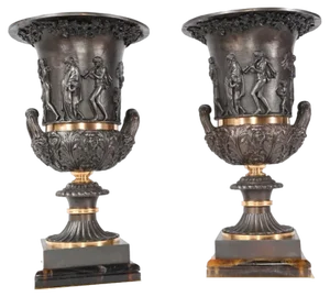 Classical Bronze Campana Urns, Set of 2