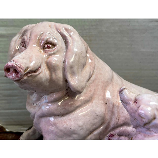 1960s Mid-Century Italian Terracotta Hand Painted Mother Pig & Baby on Pillow Figurine For Sale - Image 5 of 9