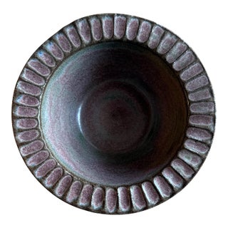 Late 20th Century Studio Pottery Tenmoku Glazed Bowl With Carved Rim For Sale