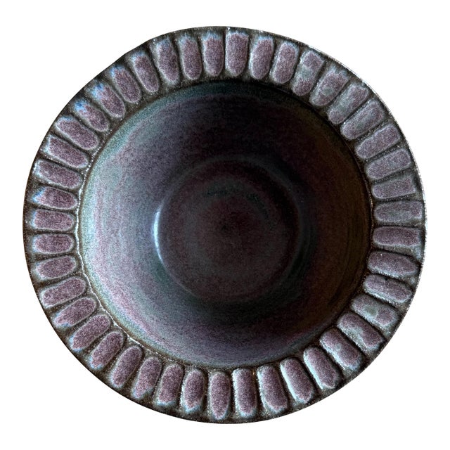 Late 20th Century Studio Pottery Tenmoku Glazed Bowl With Carved Rim For Sale