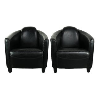 Black Cowhide Aviator Armchairs, Set of 2 For Sale