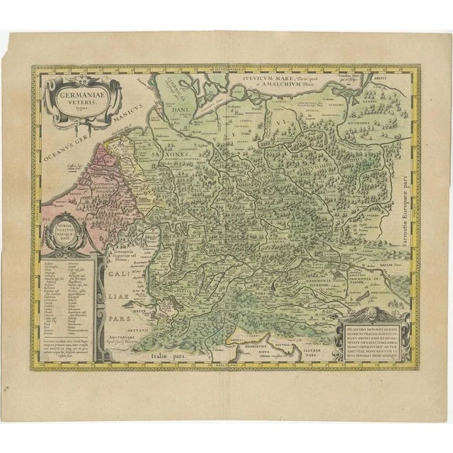 Antique map titled 'Germaniae Veteris typus'. Very attractive map of ancient Germany. Published by G. Blaeu after A....