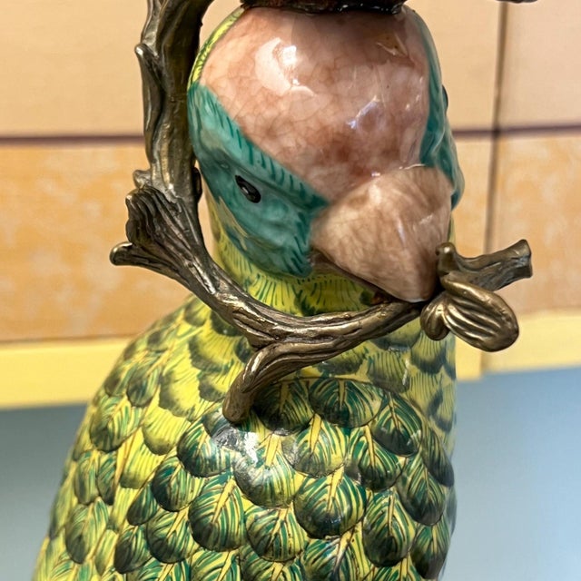 1950s Vintage pair of bird figurine candle holders with bronze mounts // hand painted figurines // ceramic birds // elegant vintage decor For Sale - Image 5 of 10