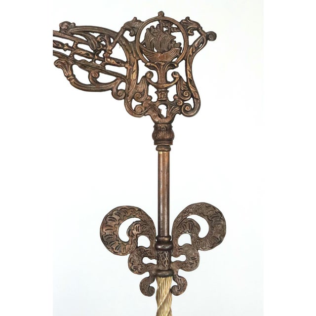 Bronze Mid 20th Century Art Nouveau Cast Iron Bridge Ruffled Glass Shade Floor Lamp For Sale - Image 8 of 12