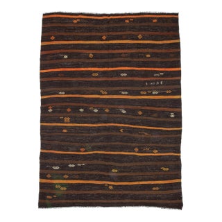 Vintage Brown & Orange Striped Kilim Rug-7'3'x10'2" For Sale