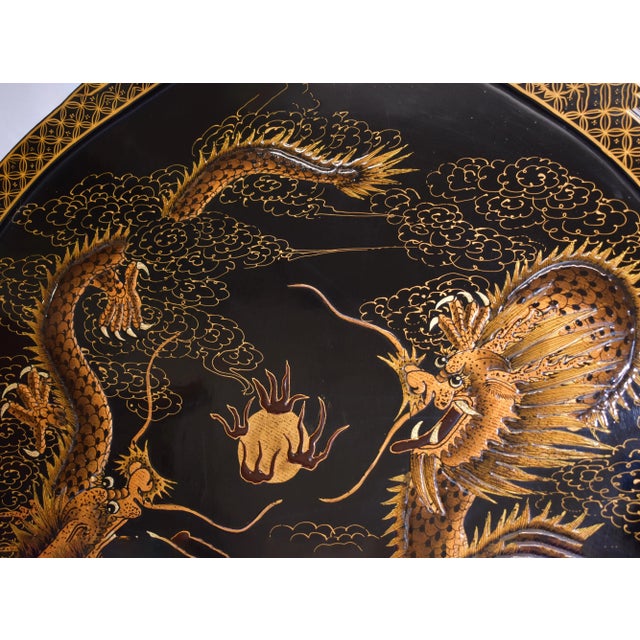 1980s Hand-Painted Lacquered Japanese Tea Tray Wall Art For Sale - Image 6 of 10