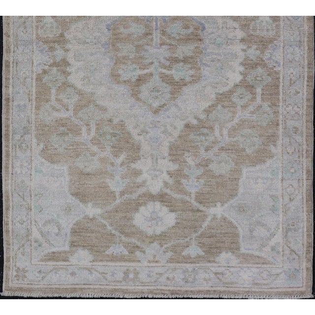 Oushak Rug With Warm Beige and Ivory Tones Accented by Soft Blue 2'11 X 5'0 For Sale In Atlanta - Image 6 of 9
