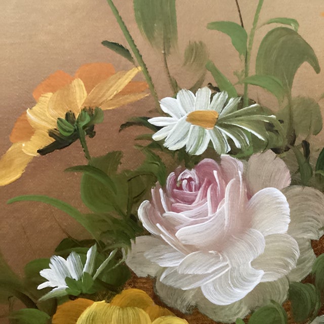 Mid 20th Painting on Canvas Flower Bouquet Still Life Framed Signed by Artist For Sale - Image 10 of 12