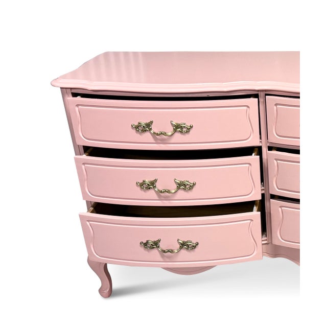 Broyhill Vintage Serpentine Lowboy by Broyhill Reimagined in Pale Pink For Sale - Image 4 of 6