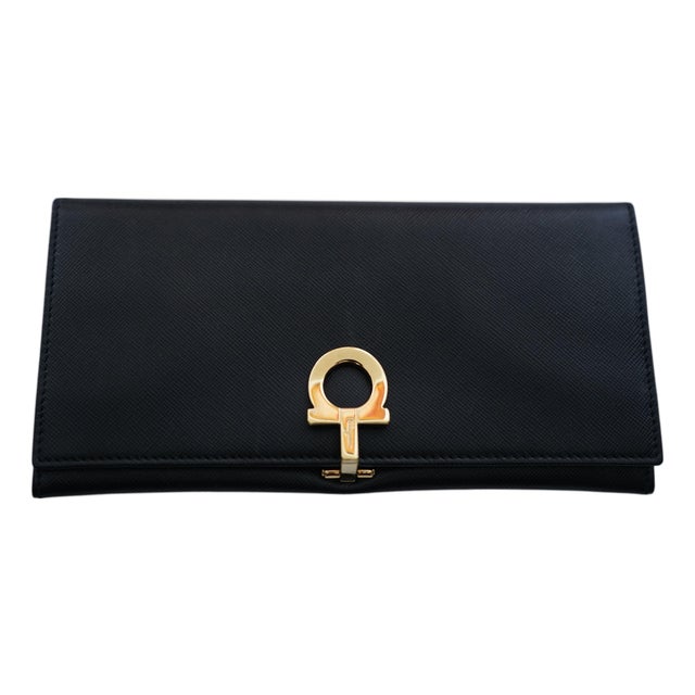 Salvatore Ferragamo Gancini Icona Black Leather Continental Wallet For Sale