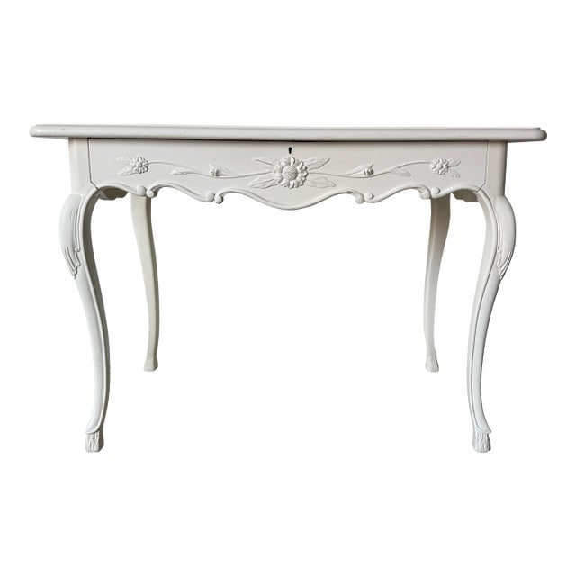 Vintage French Provincial White Painted Foyer Console / Secretary Desk by Auffray & Co. For Sale
