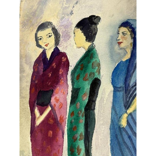 Figurative 1960s Hildegarde Hamilton (1898-1970) Gouache and Ink Painting on Board For Sale - Image 3 of 4