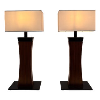 Large Architectural Wood and Metal Table Lamps, 1960s, Set of 2 For Sale