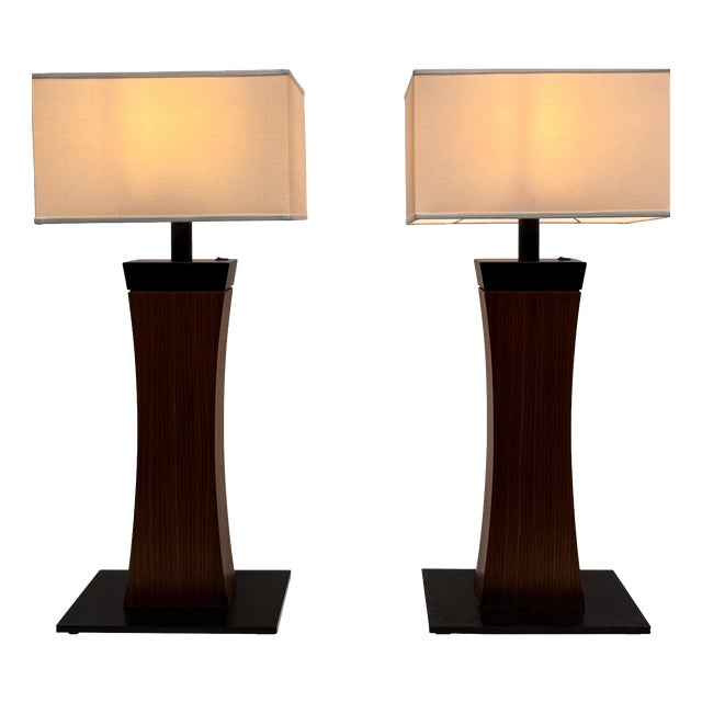 Large Architectural Wood and Metal Table Lamps, 1960s, Set of 2 For Sale