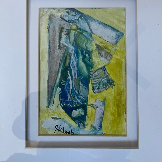 Beautiful appx 14”x18” framed abstract original oil pastel on paper cubist painting. Vintage black frame and mat included....