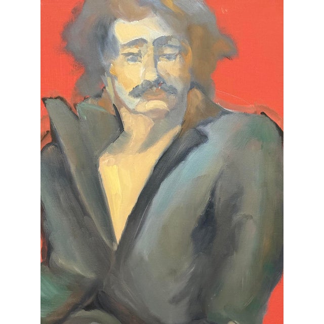 Mid-Century Modern Large 1970s Abstract Oil Painting Portrait, Man in a Suit, Newly Framed For Sale - Image 3 of 10