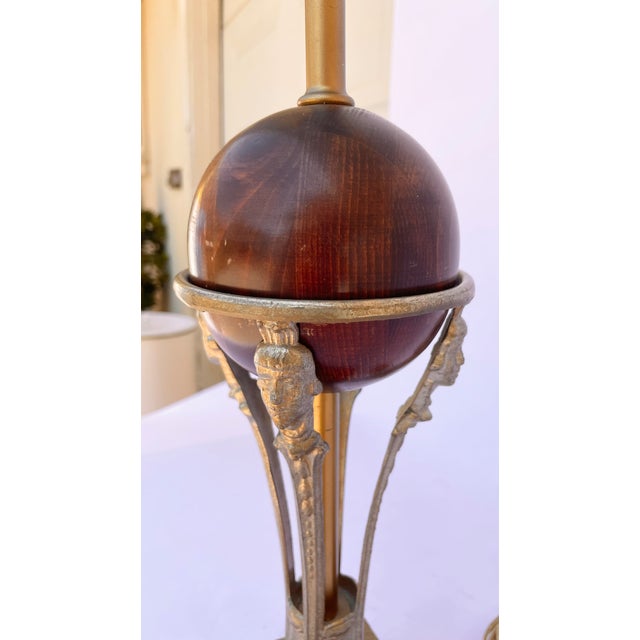 Art Deco Vintage Roger Abbey Art Deco Wood Globe & Figural Table Lamp For Sale - Image 3 of 11