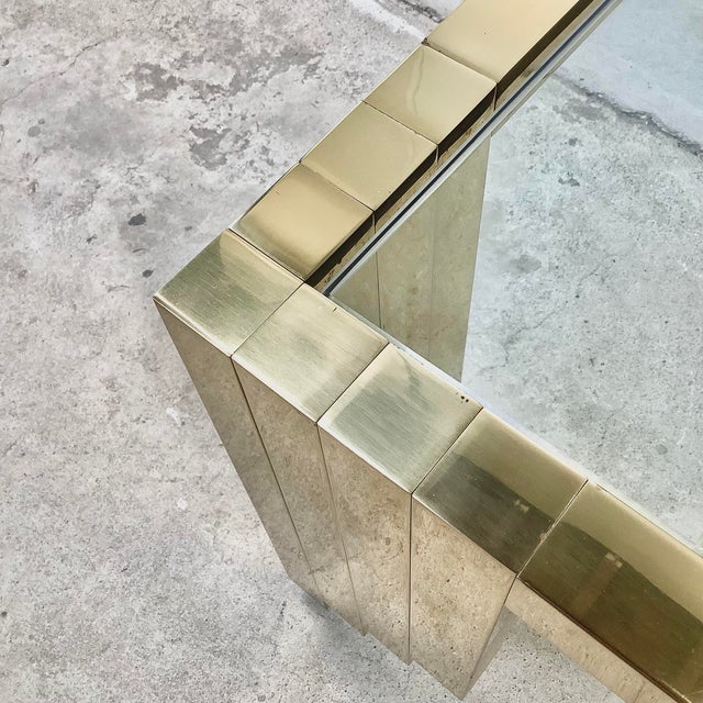 Monumental Vintage Brass & Glass Square Coffee Table, Cityscape Manner, 48 X 48 For Sale - Image 14 of 18