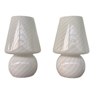 Vintage Italian Lamps with Murano Glass Lampshades, 1970s, Set of 2 For Sale