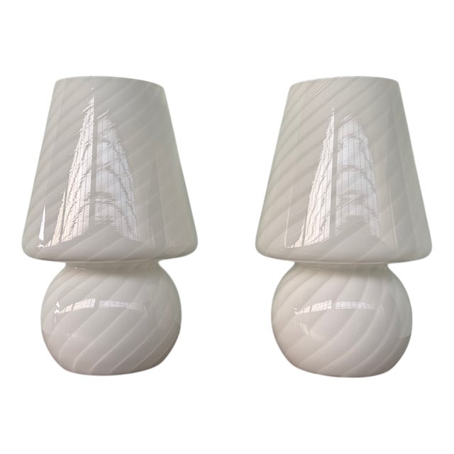 Vintage Italian Lamps with Murano Glass Lampshades, 1970s, Set of 2 For Sale