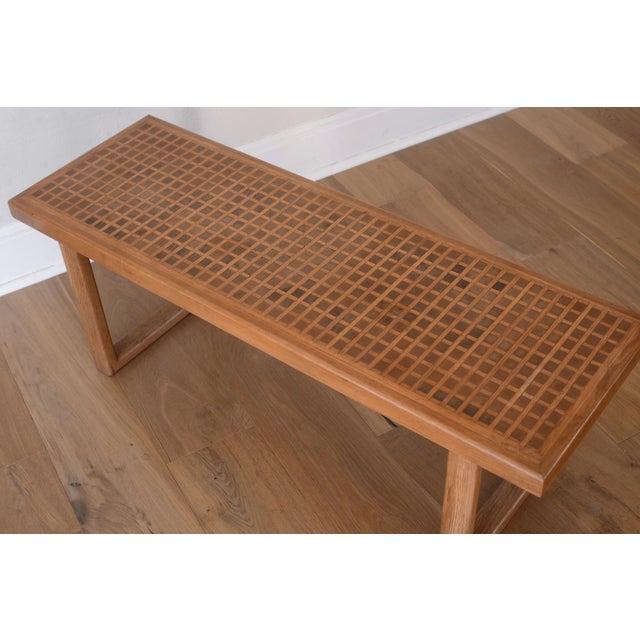 Mid Century Modern Square Pattern Inlay Wood Bench For Sale - Image 4 of 13