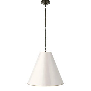Thomas O'Brien for Visual Comfort Signature Goodman Medium Hanging Light in Bronze with Antique White Shade For Sale