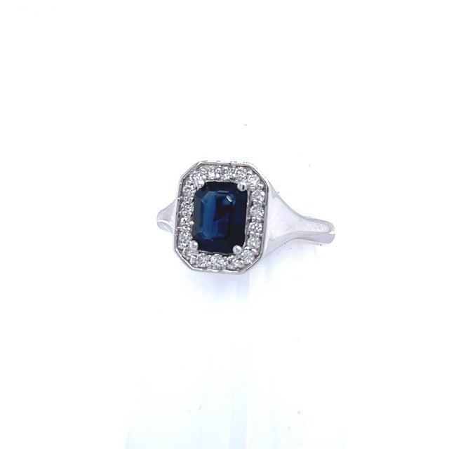 Natural Sapphire Diamond Ring 14k W Gold 1.82 TCW Certified For Sale - Image 4 of 7