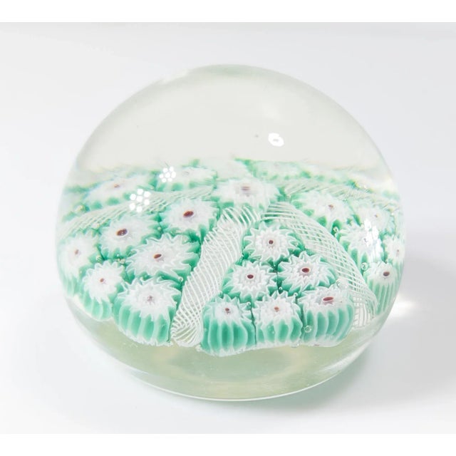 Mid 20th Century Mid-Century Italian Murano Art Glass Green Millefiori Paperweight For Sale - Image 5 of 8