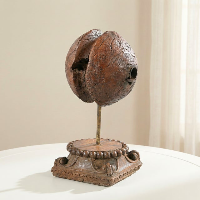 Dimensions: 10" W X 10" D X 18" H The Ranch Style Antique Wooden Pulley Mounted On Column Base is a distinctive and rustic...