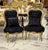French French Louis XV Tufted Black Velvet Accent Chair With Hand-Finished Gold Leaf Frame & Matching Pillow For Sale - Image 3 of 4