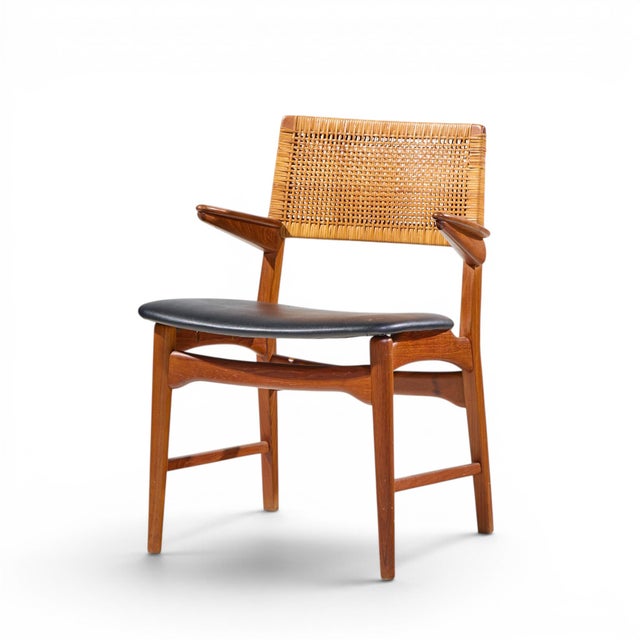 Mid-Century Modern E. Knudsen for Jensen & Lykkegaard Model 48 Mid Century Danish Teak and Cane Dining Arm Chair For Sale - Image 3 of 7
