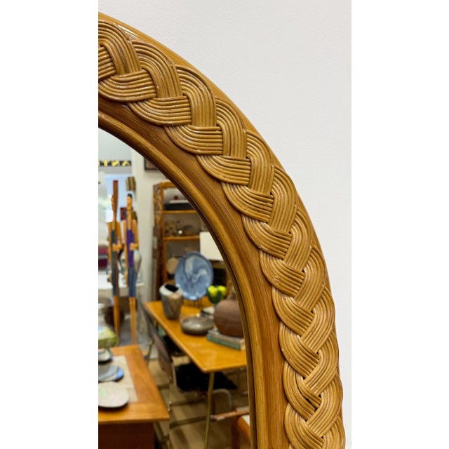 Vintage Coastal Wide Woven Braided Wicker Arched Wall Mirror For Sale In Miami - Image 6 of 7