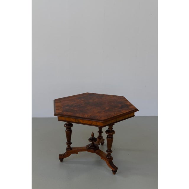 Antique Danish Hexagonal Walnut Burl Center Table, 1880s For Sale - Image 10 of 18