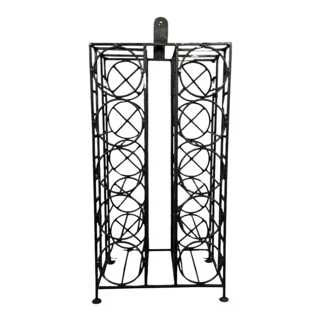 Vintage Black Iron 10-Bottle Wine Rack With Geometric Design For Sale