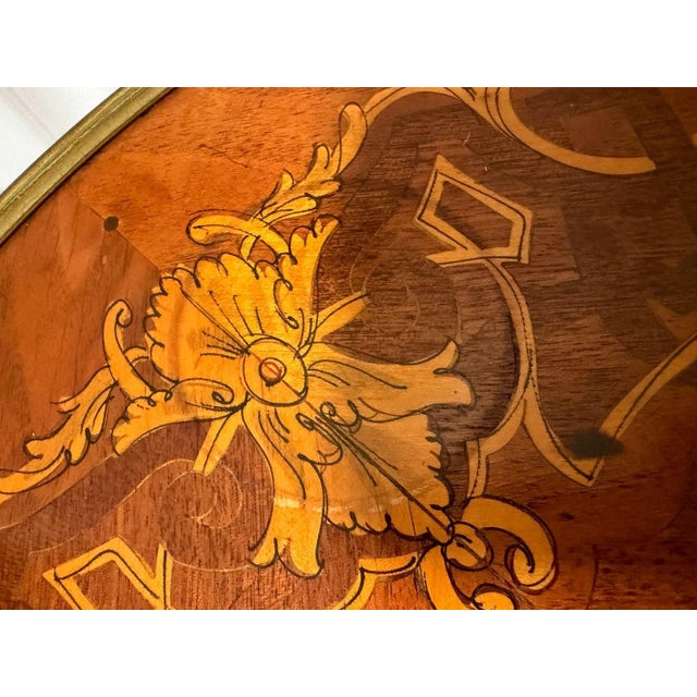 Pair Louis XV Revival Marquetry Salon Tables With Porcelain Plaques, C. 1900 For Sale - Image 13 of 18