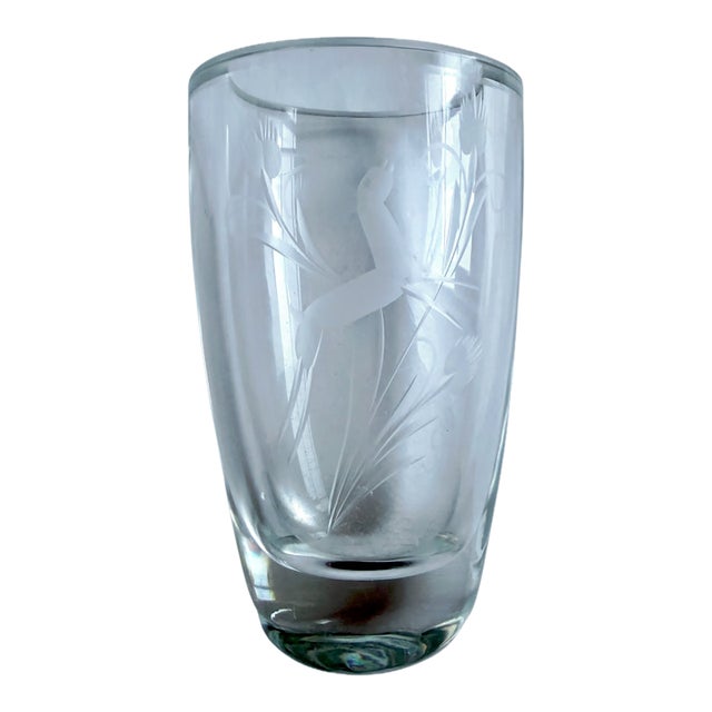 Vintage Art Deco Leaping Gazelle Crystal Vase For Sale