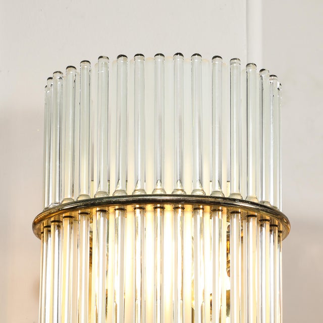Metal Pair of Mid-Century Transparent & Frosted Glass Rod Sconces With Brass Fittings For Sale - Image 7 of 10