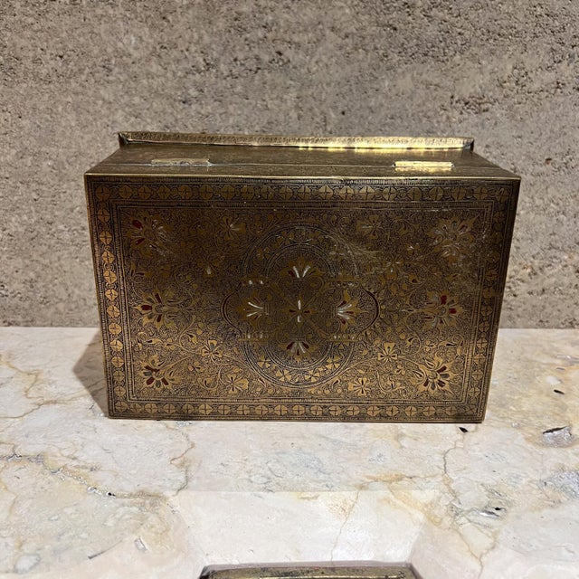 Fine Patinated Brass Etched Jewelry Box Style Tiffany For Sale - Image 11 of 18