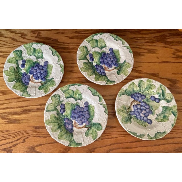 Traditional Mid 20th Century Italian Grape Majolica Small Dessert Plates - Set of 4 For Sale - Image 3 of 6