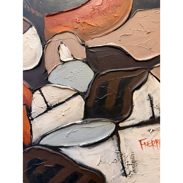 Paint Large Vintage Impasto Painting by Ferrante -Canoe Painting, Signed Framed Original Art 46x38 Inches For Sale - Image 7 of 10