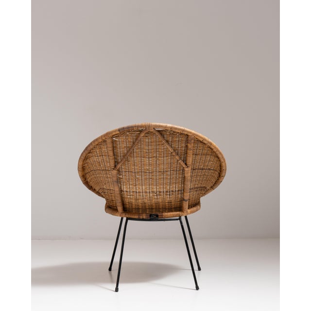 1960s French Mid- Century Modern Rattan Woven Chair with Upholstered Seat For Sale - Image 10 of 15