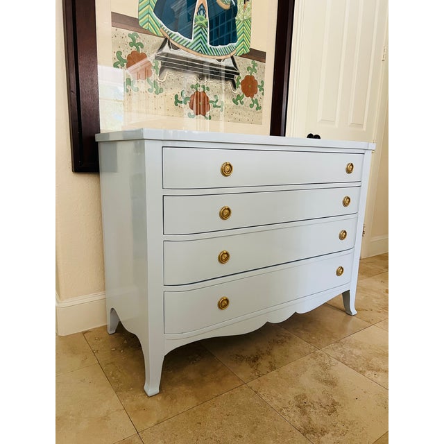 1960s French Bowed Four Drawer Chest Lacquered in Blue For Sale - Image 18 of 18