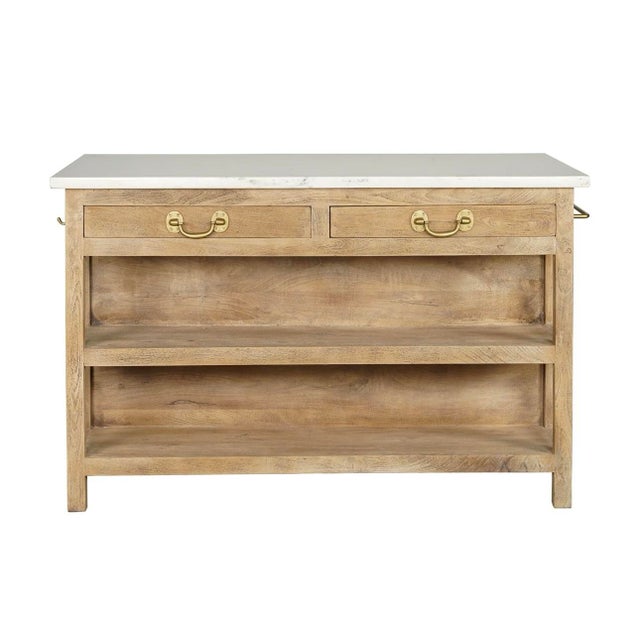 Matthew Izzo Home Cocina Mango Wood Kitchen Island With Banswara Marble Top For Sale In New York - Image 6 of 6