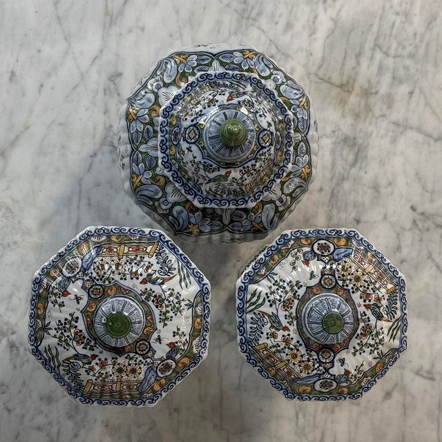Set of Three Antique Boch Frères Keramis Hand-Painted Lidded Vases For Sale - Image 11 of 18